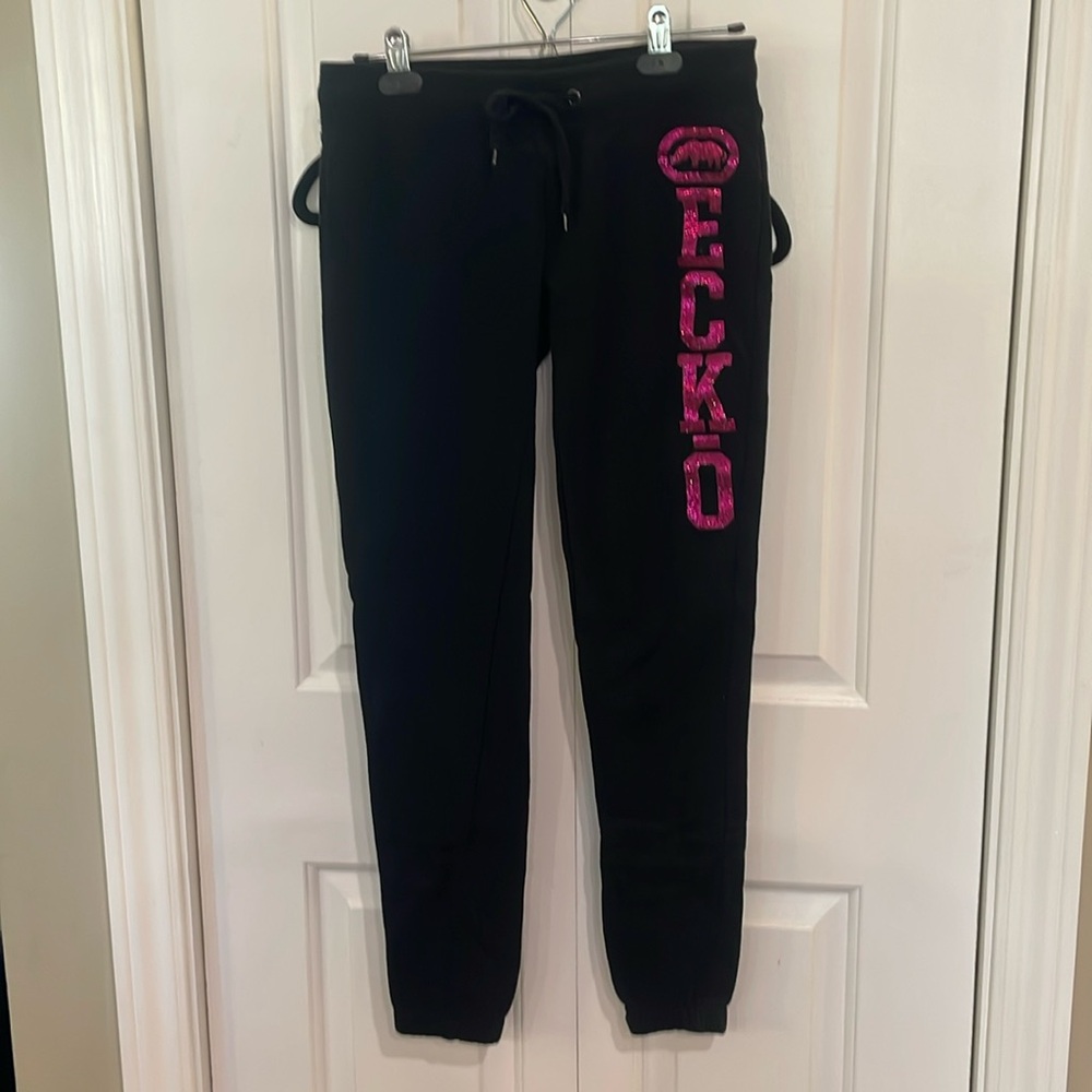 Ecko Unlimited Women’s Black Jogger Pants with Pink Logo